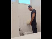 Preview 3 of camera in the bathroom of a well-known company, man pisses with his Italian cock