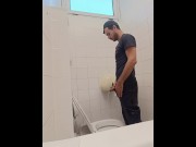 Preview 4 of camera in the bathroom of a well-known company, man pisses with his Italian cock