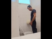 Preview 5 of camera in the bathroom of a well-known company, man pisses with his Italian cock