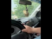 Preview 4 of Blonde milf sucks dick while driving down the road. Road head  amateur blowjo