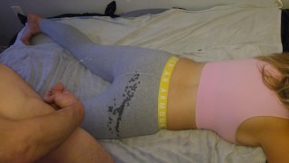 Finished my yoga workout then he pissed on my tights. So wet!