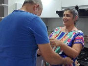 Preview 4 of Aly sucks Apu's cock in the kitchen!