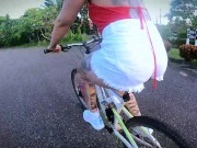 Preview 1 of Riding a bike and showing my tits. Outdoor