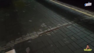 Crazy Public Fucking on the night railway station with sexy neighbour