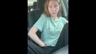 Rubbing tight pussy in car