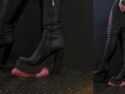 Preview 6 of Nightclub Mistress Dominates You in Leather Knee Tank Heels Boots - CBT, Bootjob, Ballbusting