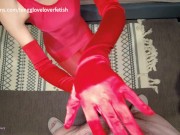 Preview 4 of POV Dominated by Sexy Red Opera Satin Glove Handjob with Red Shiny Pantyhose