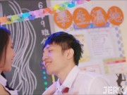 Preview 4 of Jerkaoke- Petite Asian Caught Sucking Her Classmates Dick During Class