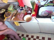 Preview 5 of Naked housewife cooks ramen for her husband at home, and then they have a nice meal. (Mukbang, 2/3)