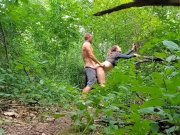 Preview 4 of Nature hike quickie (set the camera on the trail and fucked 😈 risky