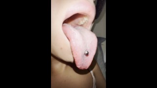 Lila's white morning long tongue with piercing