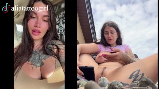 TikTok model was caught on a public beach playing with a dildo and cumming beautifully at the end