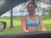 Preview 1 of Stranger Picks Up Fat Ass Asian Fitness Model While Jogging and She Squirts on Him in the Car