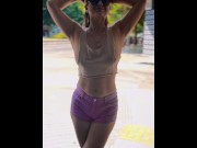 Preview 3 of Roaming the streets in a tiny Croptop Braless. Slipping out & flashing my tits.