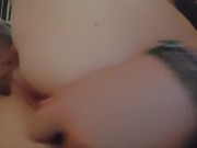 Preview 6 of Uncircumcised Trans Cutie Fucks her Tattooed Ass and Cums Hard