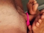 Preview 4 of footjob with dildo is cum on feet