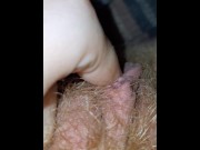 Preview 1 of small hairy teen's pink and hot, squelching pussy big and beefy yeah bud