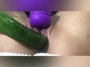 Preview 5 of I was so Horny masturbation with cucumber after dildo until cum
