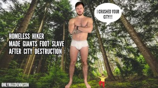 Homeless hiker made giant foot slave after city destruction