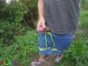 Preview 1 of At the lake: Walking and jerking off, with my swimming trunks down (OnlyFans Funnyboy_Ger)