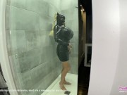 Preview 2 of Huge tits in latex! Latex mask blowjob with mouth gagged and facial cumshot! PREVIEW
