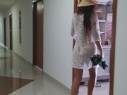 Preview 5 of Transparent dress and NO PANTIES in Lift and on Hotel Corridors