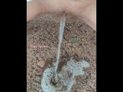 Preview 3 of Hairy pussy pissed on Wet Sand with Pee Reverse and Urine Absorption