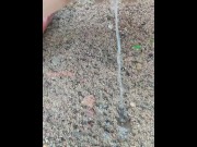 Preview 5 of Hairy pussy pissed on Wet Sand with Pee Reverse and Urine Absorption