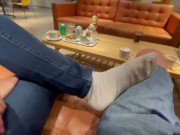 Preview 6 of Dangling and shoeplay in white socks in the cafe