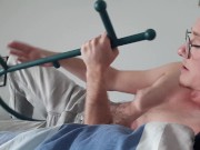 Preview 5 of Cute trans guy gets horny and cums grinding on his new physio tool!
