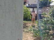 Preview 3 of My wife piss naked in front yard and handjob me