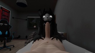 Cum on the face Bendy and the Ink Machine Bendy jerks off a dick with her big breasts for a guy