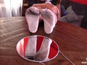 Preview 3 of Mistress foot tease in dirty white socks over pantyhose