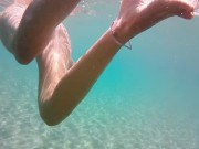 Preview 6 of Spy exhibitionist girlfriend masturbating underwater! Nudista spiata si tocca in acqua