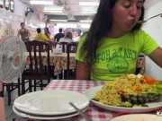Preview 5 of Lustful Kathy eats lunch in an Asian cafe without panties and flashing pussy