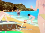 Preview 1 of TitJob and Creampie with Busty Beach Girl - Special Harem Class