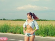 Preview 3 of Doroga: Jeny Smith solo naked on the road. Teasing you