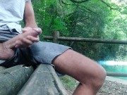 Preview 6 of The Guy Takes a Risk and Masturbates on the Public Bench of the Pool and Almost Gets Caught Cumming