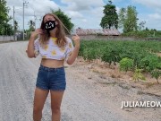 Preview 1 of Shy girl flashing tits on a rural road