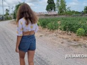 Preview 2 of Shy girl flashing tits on a rural road