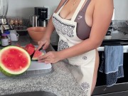 Preview 2 of BIG TITS LATINA WAS JUST TRYING TO CUT SOME WATERMELONS