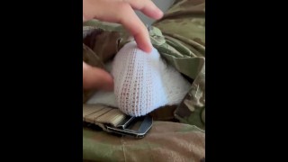 army solider jerks off in shorts and while wearing a jock strap under his military uniform