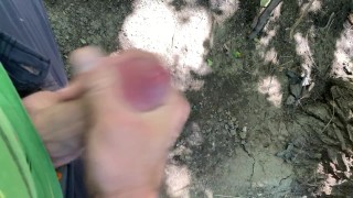 Stroking to orgasm near bike trail Part 2