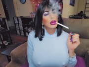 Preview 1 of Sexy virgin crossdresser smoking with big lips lipstick cross dressing trans heavy makeup