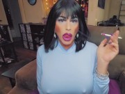 Preview 2 of Sexy virgin crossdresser smoking with big lips lipstick cross dressing trans heavy makeup