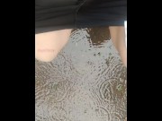 Preview 5 of Girl Peed desperately in the rain to the puddle