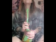 Preview 1 of Amateur Tatted Brunette Does Bong Hits Before Playing With Her Juicy Pussy