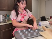 Preview 1 of Slutty Asian Girl Bakes Cupcakes in Seethrough Lingerie - Popular Tiktoker Thehalococo sexy cooking
