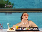 Preview 3 of Regina Noir. Tits teasing at swimming pool. Nudist hotel. Nudism outdoors.