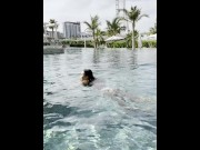 Preview 2 of Sexy Monika Fox In A White Bikini Swims In A Pool